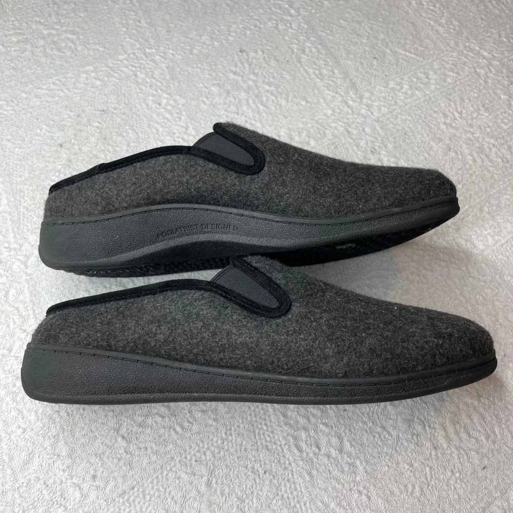 Vionic Unwind Mens Slippers Charcoal Grey Felt Orthotic Slip On Shoes Size 9.5